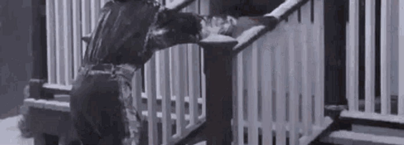 Guy Trying To Workout Falling Down Stairs GIF