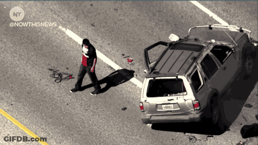 Guy Unscathed From Horrendous Car Crash GIF