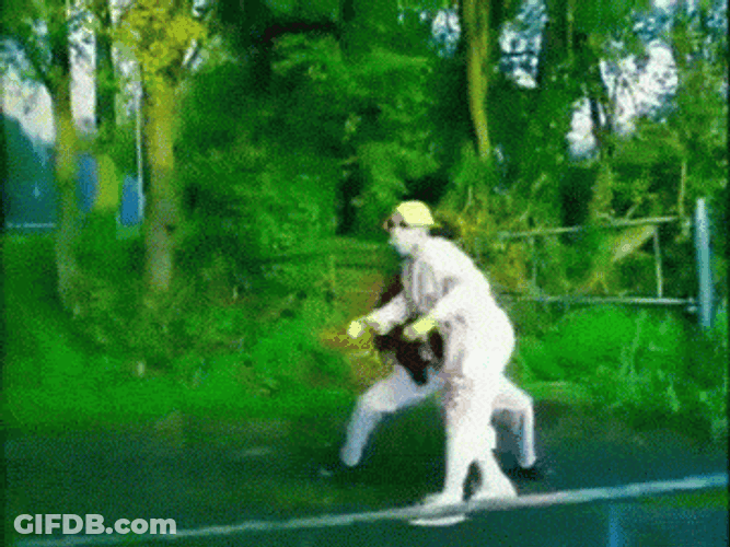 Guy Wearing Odd Hazmat Suit Dancing GIF