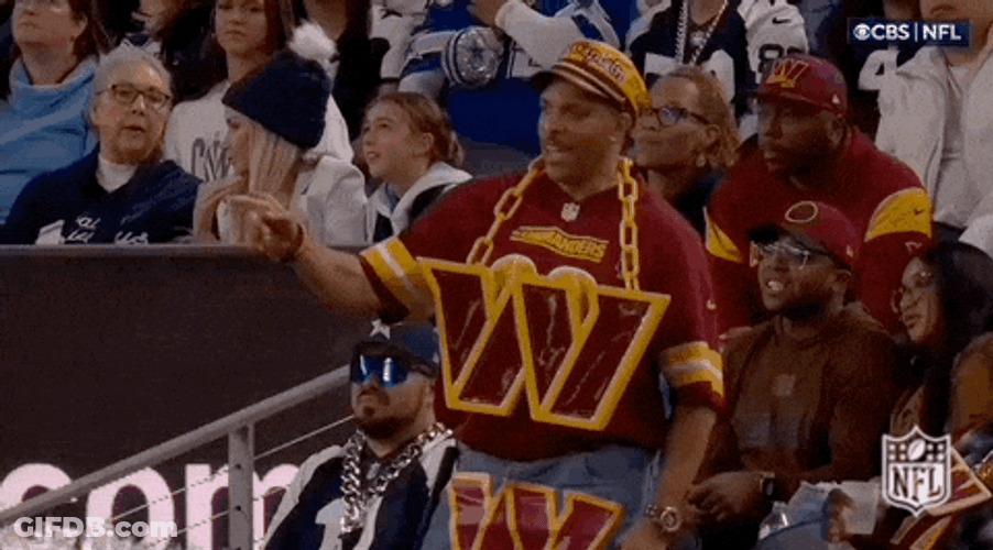 Guy Wears Washington Commanders Cheer Costume GIF