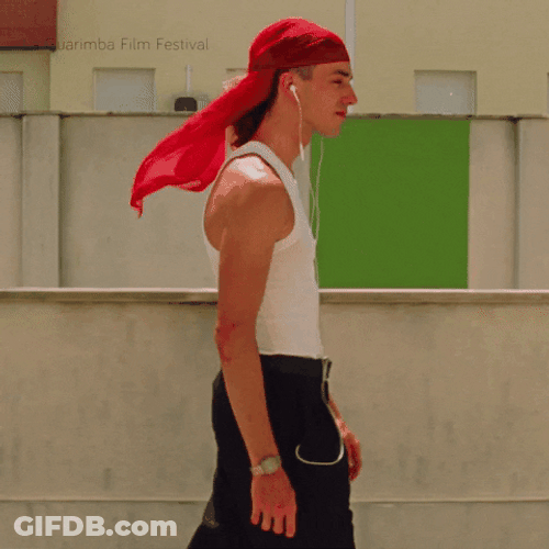 Guy With Red Bandana Walking GIF