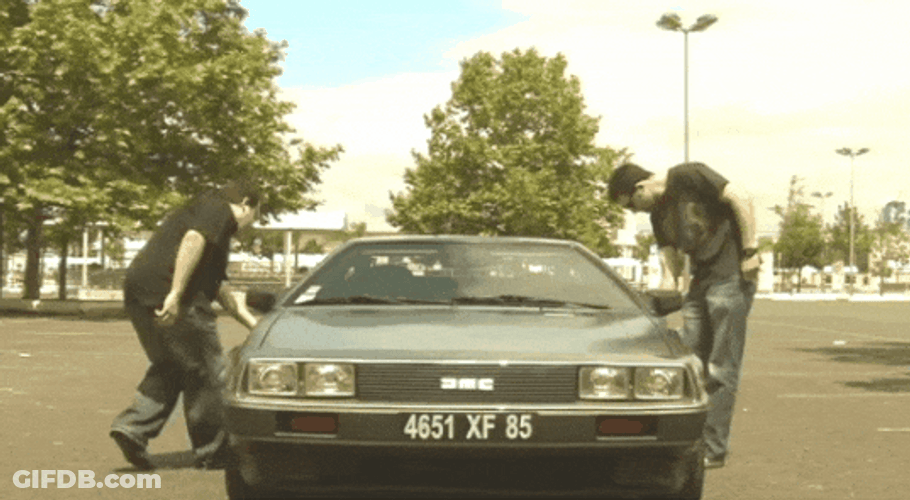 Guys Getting In Delorean GIF