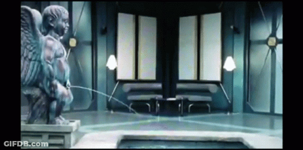 Guys Hides In The Statue And Pee GIF