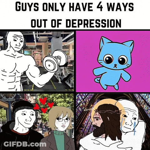 Guys Only Have 4 Ways Out Of Depression Man Lifting Dumbbell GIF