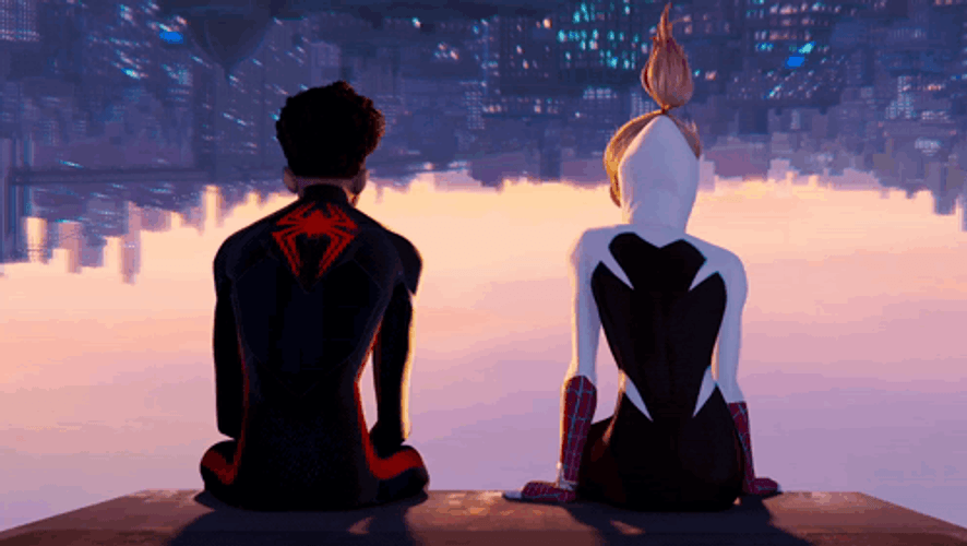 Gwen Stacy Sitting Beside Spiderman GIF