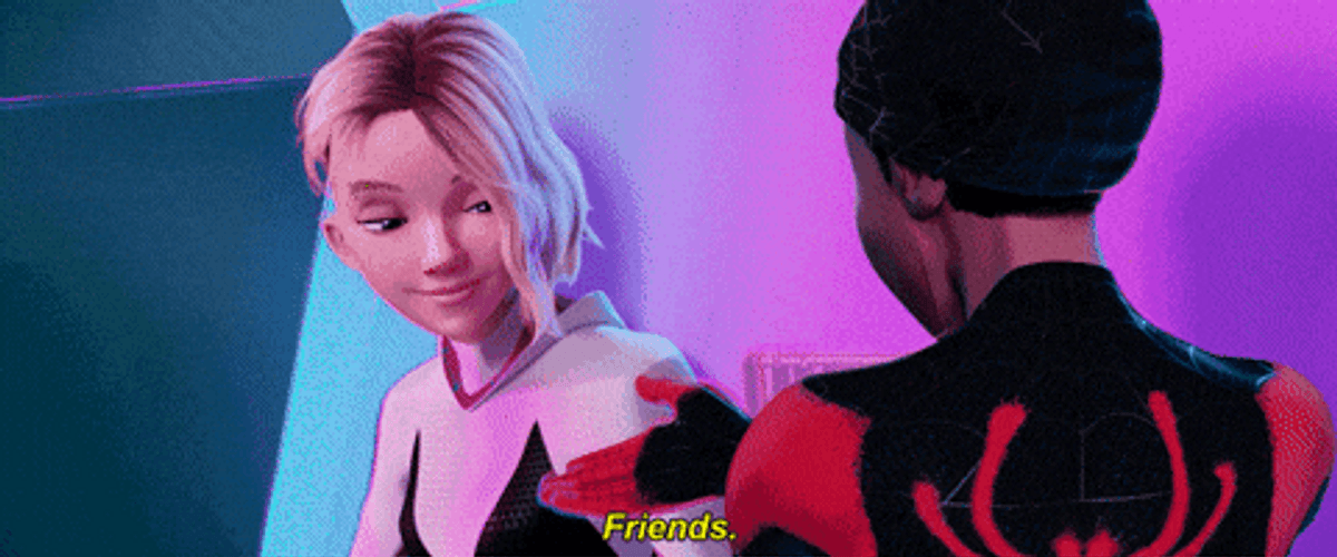 Gwen Stacy Spiderman Handshake Friends GIF