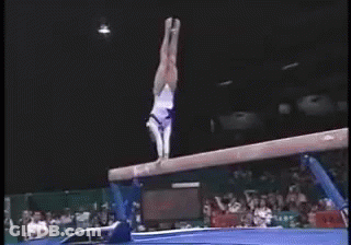 Gymnast Doing Handstand On Balance Beam GIF