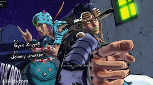 Gyro Zeppeli And Johnny Joestar Are Standing Next To Each Other In A Video Game GIF