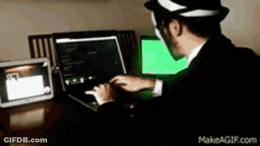 Hacker Tipping Hat Bow Head Hacking GIF