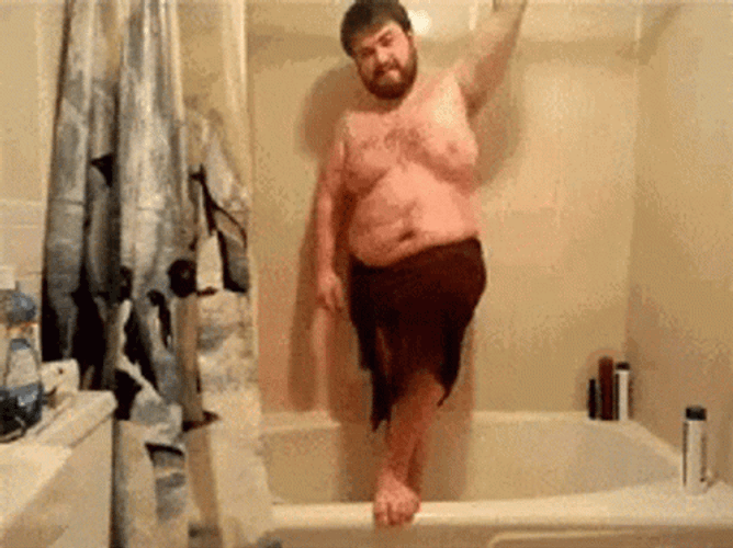 Hairy Man Boobs Fall Down Bathtub Funny GIF