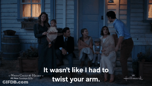 Hallmark Ad When Calls The Heart Man And Woman Talking GIF