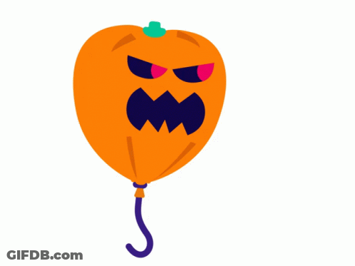Halloween Balloon With Pumpkin Face And Green Top GIF