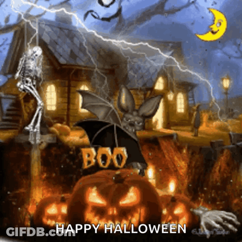 Halloween Bat And Pumpkin Saying Boo GIF