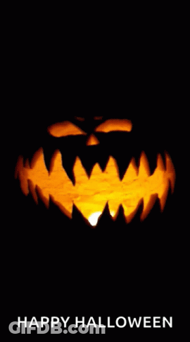 Halloween Greeting Card With Carved Pumpkin Saying Happy Halloween GIF