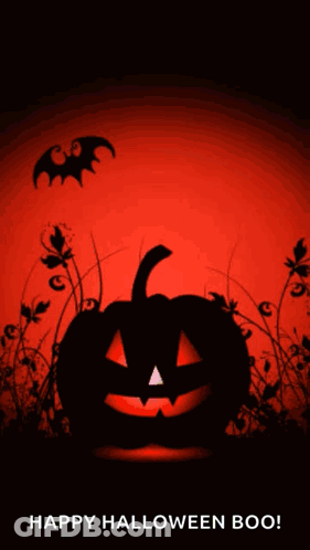 Halloween Greeting Card With Pumpkin And Bats GIF