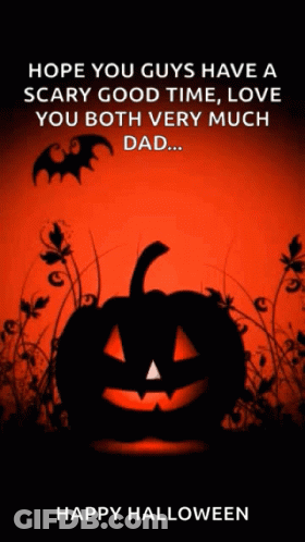 Halloween Greeting Card With Pumpkin And Bats GIF