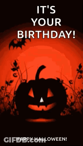 Halloween Greeting Card With Pumpkin And Bats GIF