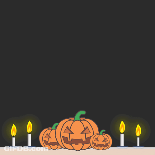 Halloween Greeting Card With Pumpkins Candles And Spider GIF