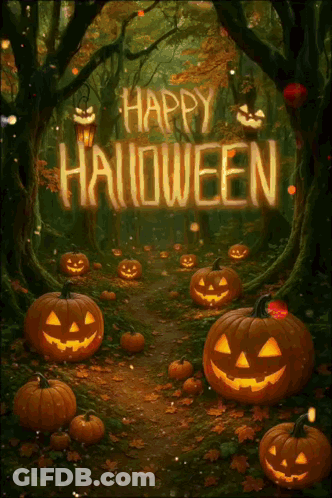 Halloween Greeting Card With Pumpkins Saying Happy Halloween GIF