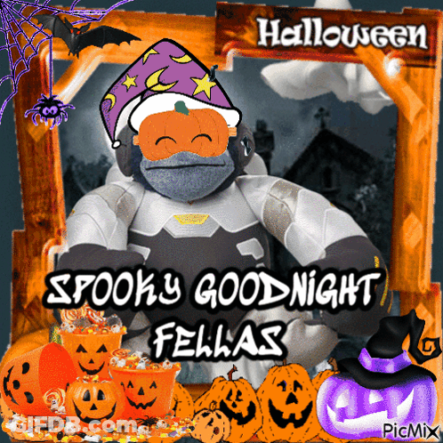 Halloween Greeting Card With Stuffed Animal In Wizard Hat GIF