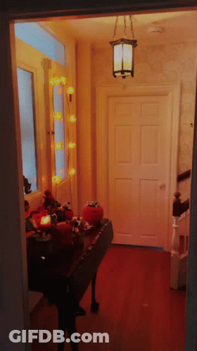 Halloween Hallway With Pumpkins And Lantern GIF