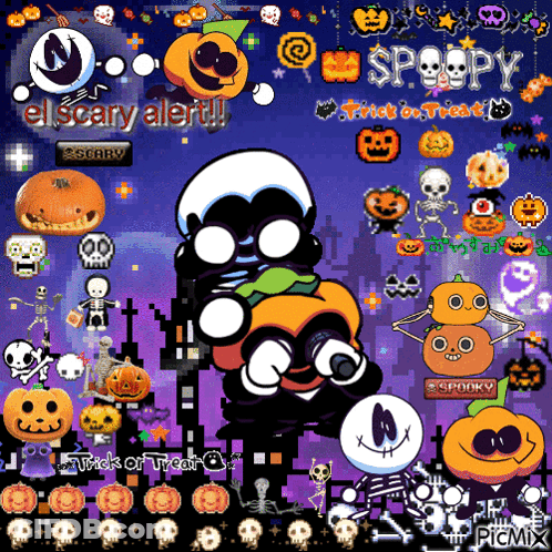 Halloween Icons Collage With Skeletons And Pumpkins GIF
