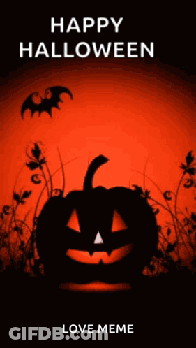 Halloween Poster With Pumpkin And Bats GIF