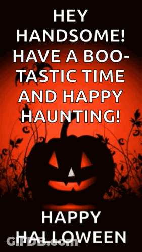 Halloween Poster With Pumpkin Saying Hey Handsome Have A Boo-Tastic Time And Happy Haunting GIF