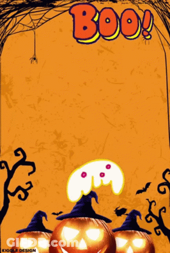 Halloween Poster With Pumpkins Saying Boo GIF