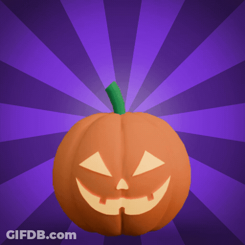 Halloween Pumpkin With Green Stem On Purple Striped Background GIF