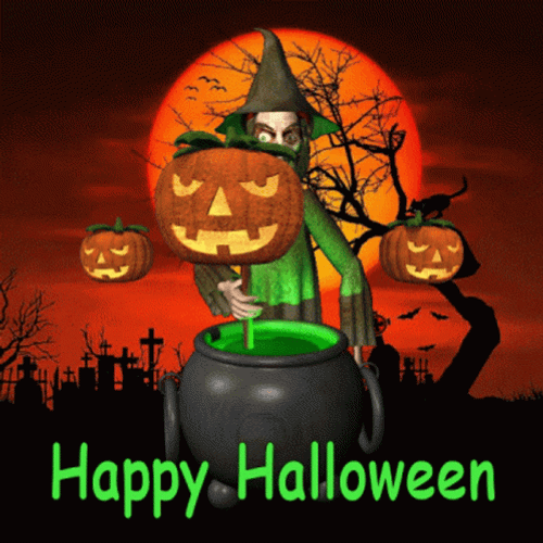 Halloween Witch Stirs Pot GIF