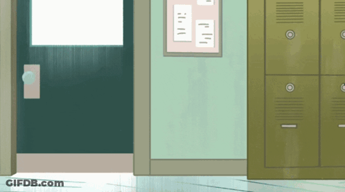 Hallway With Lockers And Bulletin Board GIF