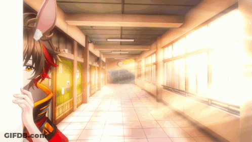 Hallway With Sign Saying A GIF