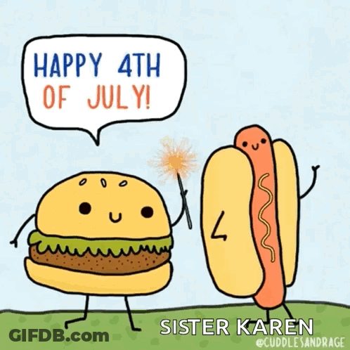 Hamburger And Hot Dog Saying Happy 4Th Of July GIF