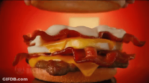 Hamburger With Bacon Cheese Eggs And Sausage GIF