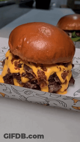 Hamburger With Cheese And Bacon Close Up GIF
