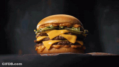 Hamburger With Cheese And Onion Rings GIF