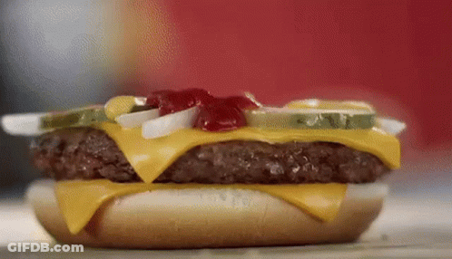 Hamburger With Cheese Pickles Onions And Ketchup GIF