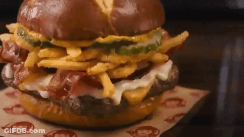 Hamburger With Fries Bacon Cheese And Pickles GIF