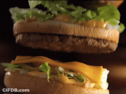 Hamburger With Lettuce And Cheese On A Bun GIF