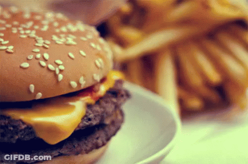 Hamburger With Sesame Seeds And French Fries GIF