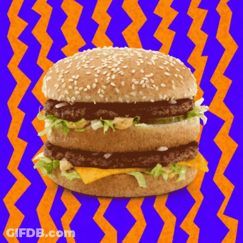 Hamburger With Sesame Seeds And Lettuce Purple Orange GIF