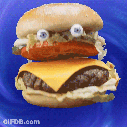 Hamburger With Smiley Face On Blue Background GIF