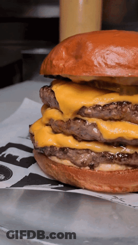Hamburger With Three Layers Of Cheese GIF