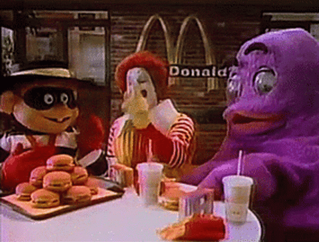 Hamburglar With McDonald And Grimace GIF