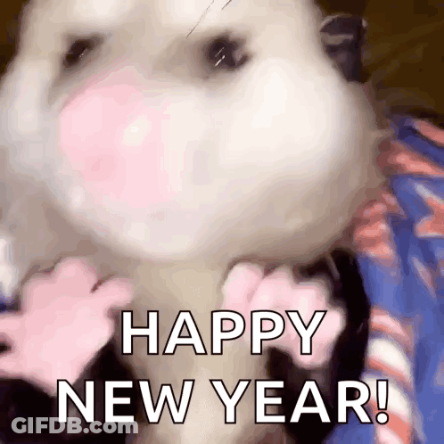 Hamster Blowing Pink Bubble Saying Happy New Year GIF