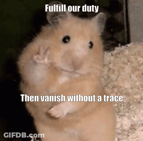 Hamster Giving Peace Sign Fulfill Our Duty Then Vanish Without A Trace GIF