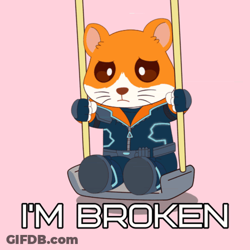 Hamster On Swing Saying I'm Broken GIF