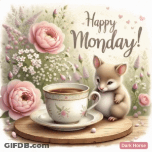 Hamster Sitting Next To Coffee Cup Happy Monday GIF