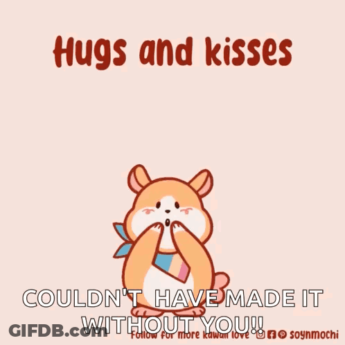 Hamster Surrounded By Hearts Saying Hugs And Kisses GIF